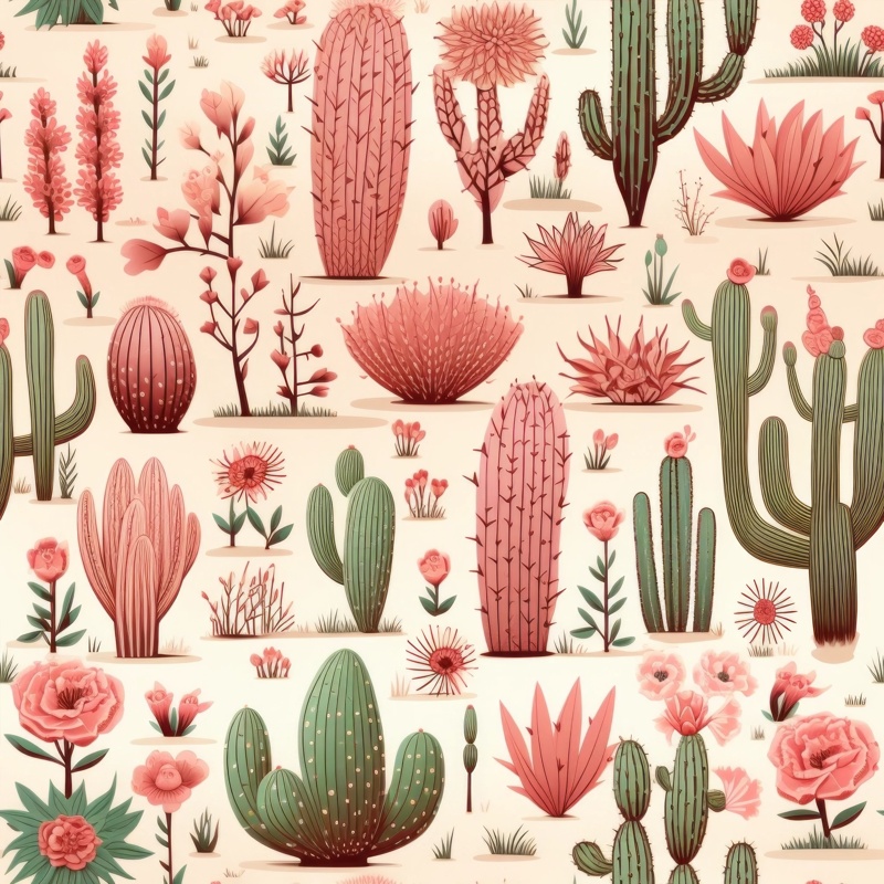 Dusty Pink Cacti Delight Seamless Pattern