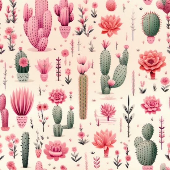 Dusty Rose Cacti Delight Seamless Pattern