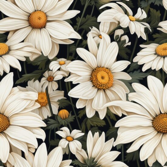 Daisy Delight: Vibrant Blooms & Pure White Harmony Seamless Pattern
