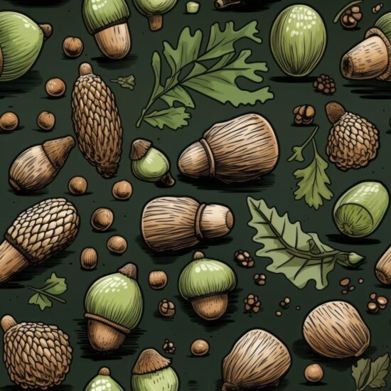Whimsical Mossy Acorns Pattern - Digital Download Seamless Pattern