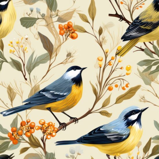 Bright and Cheerful Birds Illustration Seamless Pattern