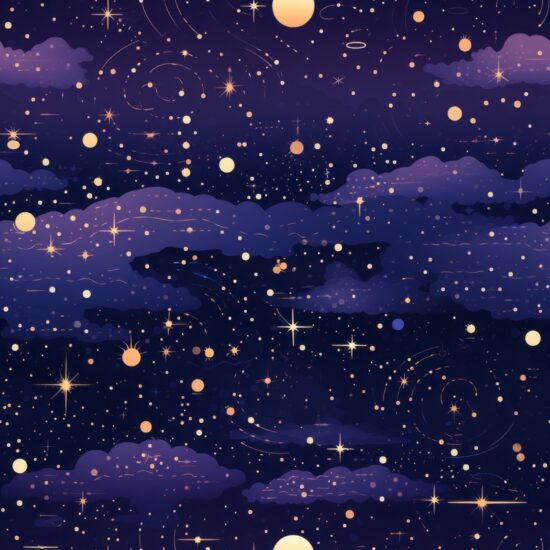 Celestial Nights: Deep Purple Constellations Seamless Pattern