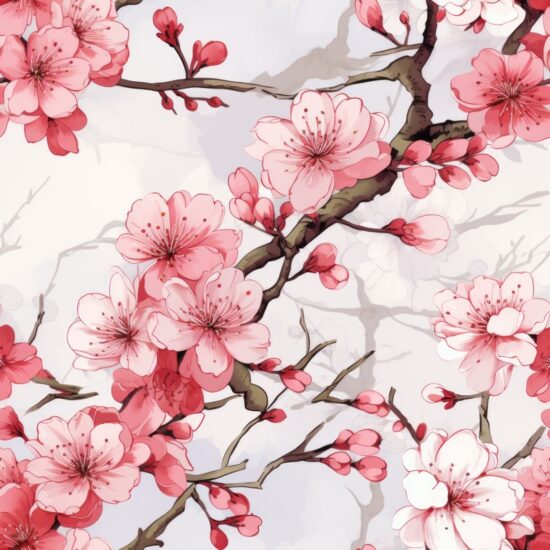 Delicate Blossom Sumi-e Ink Wash Seamless Pattern