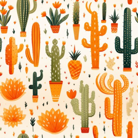 Earthy Cacti Delight Seamless Pattern