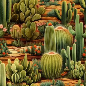 Desert Oasis Cacti Delight Seamless Pattern
