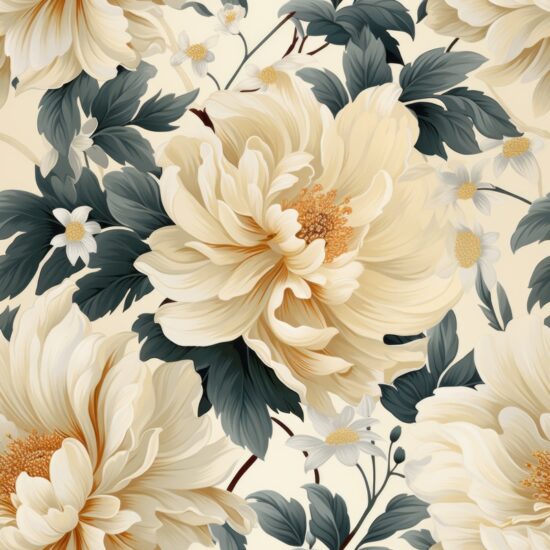 Elegant Floral Harmony in Creamy Ivory Seamless Pattern