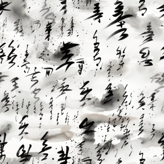 Zen Calligraphy Sumi-e Ink Wash Seamless Pattern