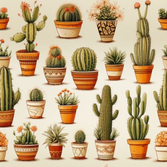 Desert Oasis: Terracotta Orange Cacti Seamless Pattern
