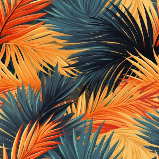 Sunset Orange Palm Leaves Pattern Seamless Pattern