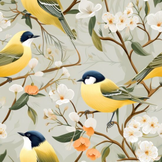 Vibrant and Sunny Yellow Birds Seamless Pattern