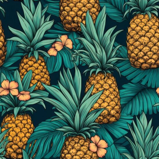 Tropical Teal Pineapple Paradise Seamless Pattern