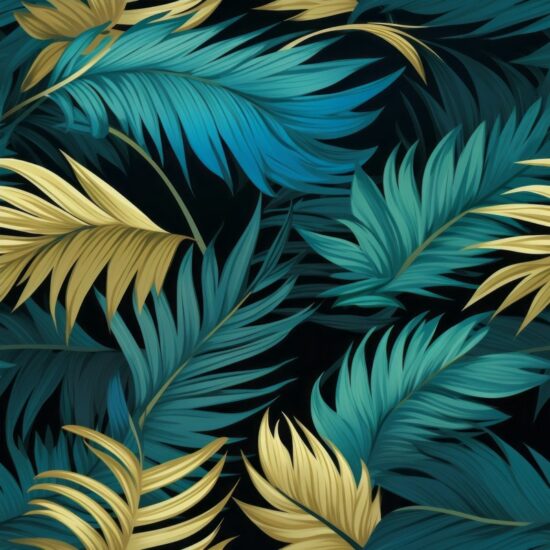 Tropical Teal Palm Leaves Delight Seamless Pattern