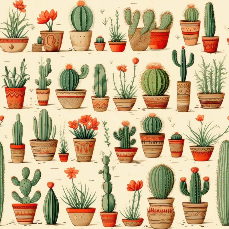 Cacti Desert Vibes Pattern Seamless Pattern