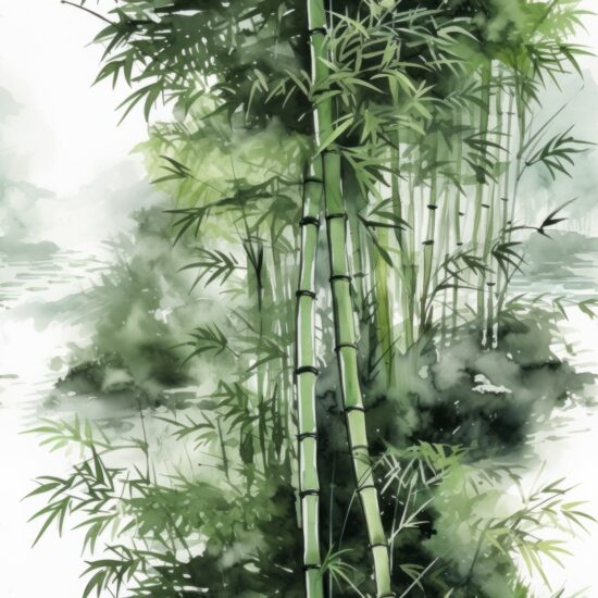 Serene Bamboo Bliss: Sumi-e Ink Wash Groves Seamless Pattern