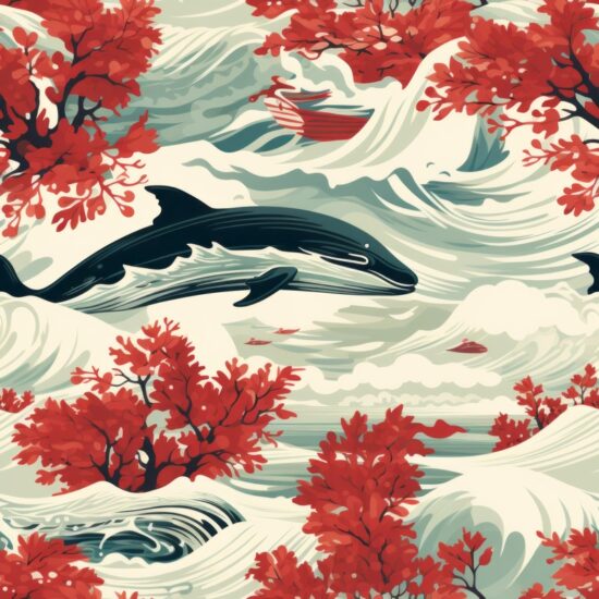 Whales & Nautical Red Delight Seamless Pattern