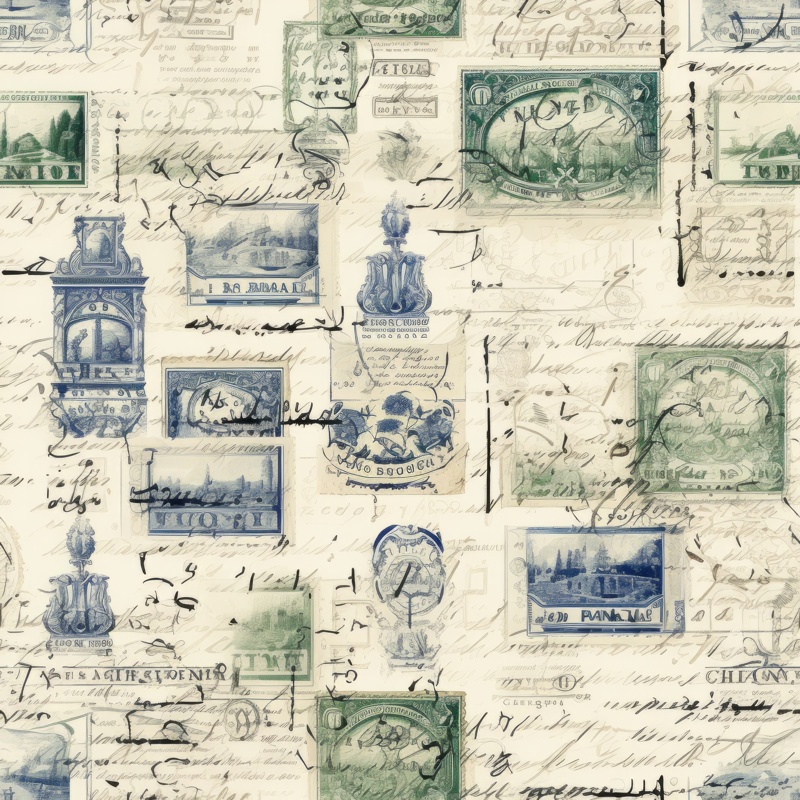 Vintage Faded Blue Postmarks Seamless Pattern