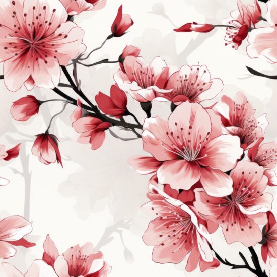 Delicate Cherry Blossoms Sumi-e Ink Pattern Seamless Pattern