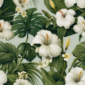 Lush Green Tropical Flowers Pattern Seamless Pattern