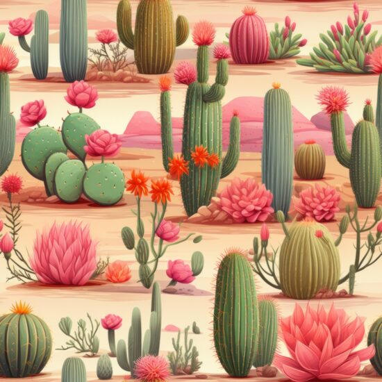 Dusty Rose Cacti Delight: A Striking Design Seamless Pattern