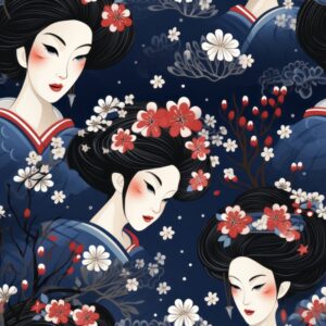 Elegant Geisha Fan Artwork Design Seamless Pattern