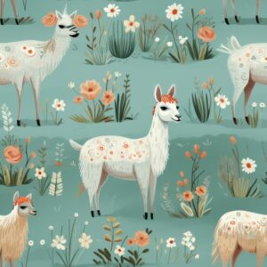Lovely Llama Elegance - Sage Green Seamless Pattern