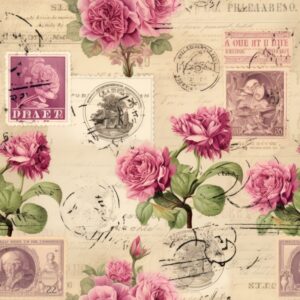 Vintage Postmarks in Dusty Rose Seamless Pattern