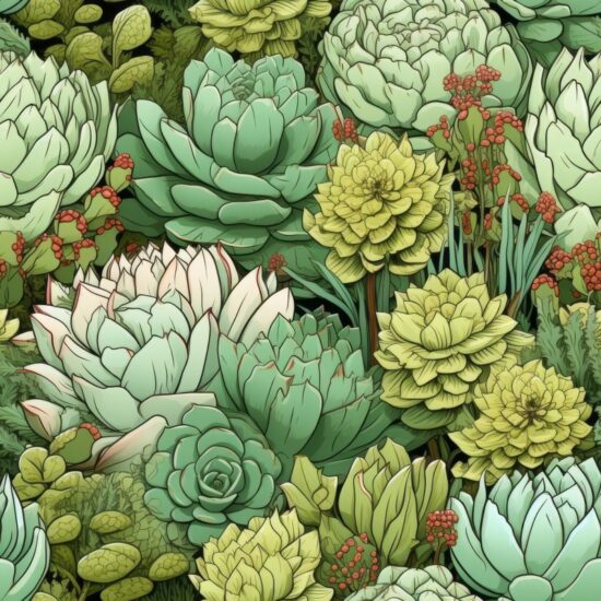 Green Desert Succulents Seamless Pattern