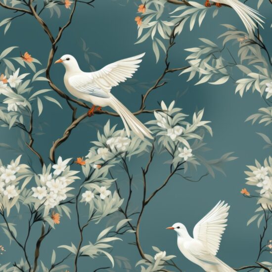 Whimsical Avian Delight Square: Birds in Ivory Seamless Pattern