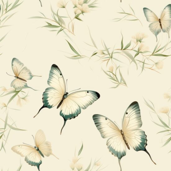 Butterfly Haven Creamy Ivory Butterflies Seamless Pattern