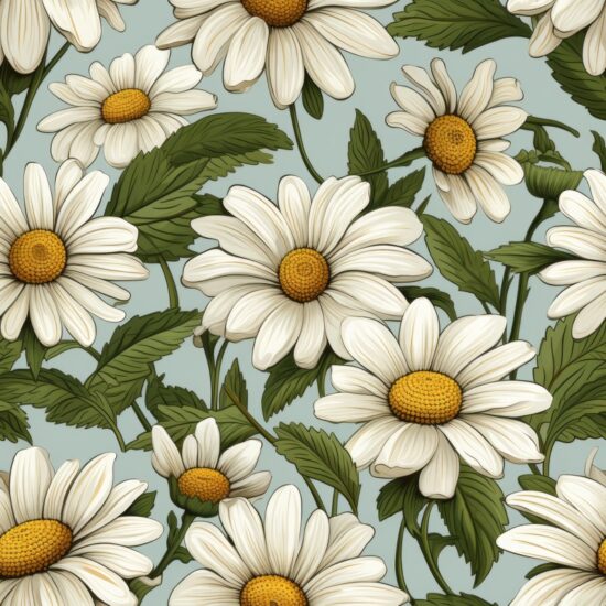 Whimsical Blooms: Daisies in Fresh White Seamless Pattern