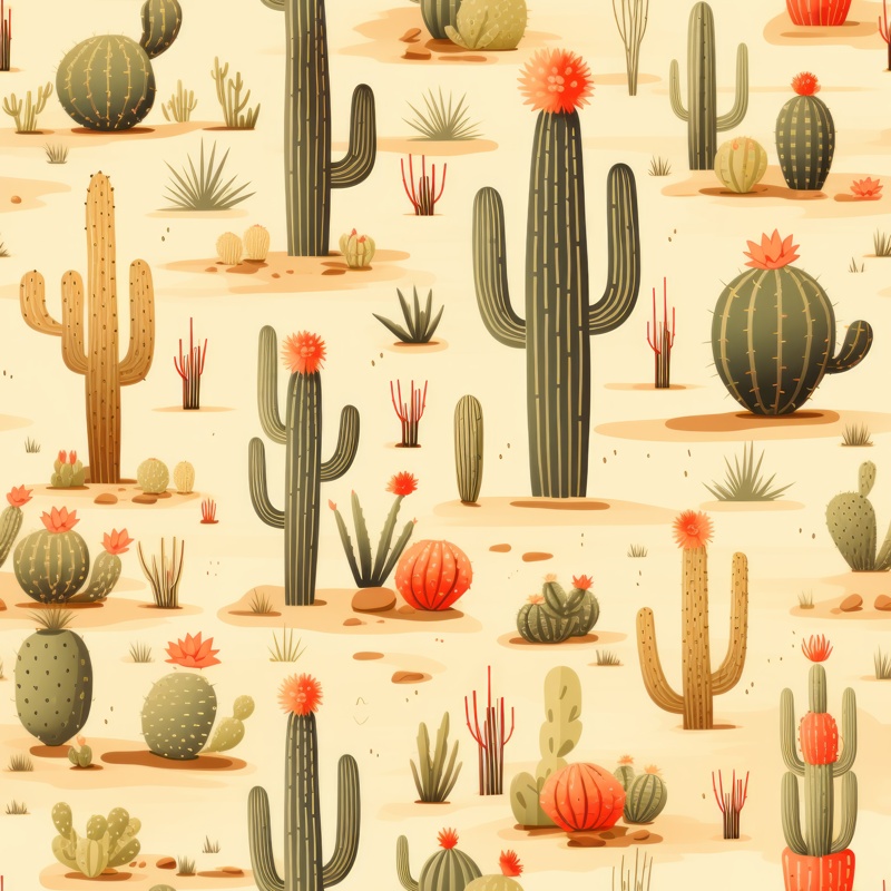 Cacti Desert Dream Seamless Pattern