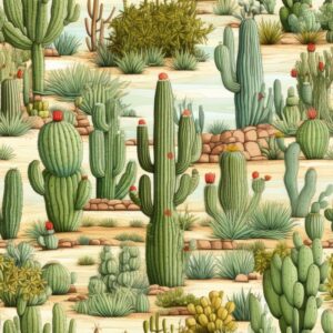 Cacti Oasis Seamless Pattern