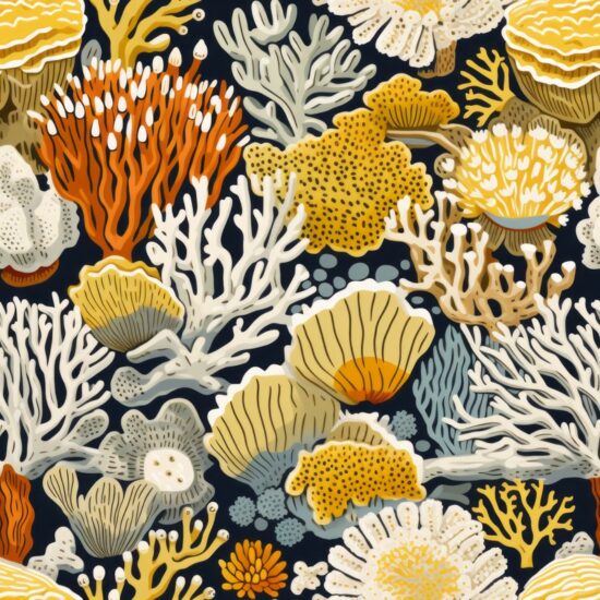 Coral Reef Delight in Sunny Yellow Seamless Pattern