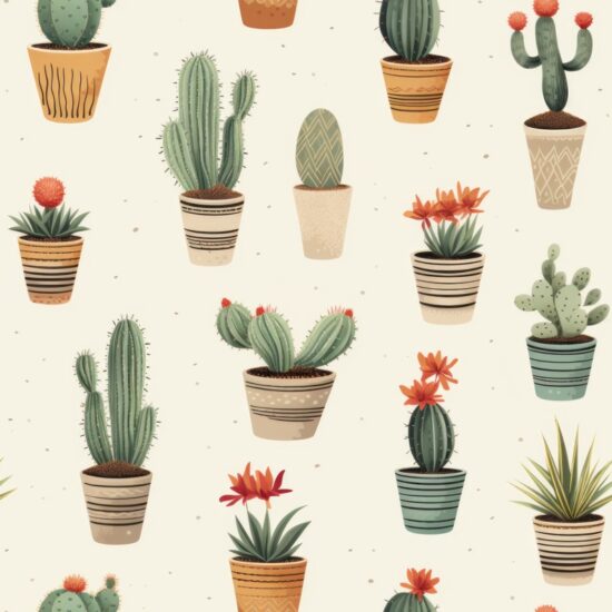 Muted Gray Cacti Delight Seamless Pattern