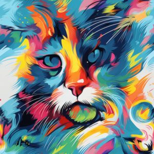 Abstract Cat Expressionism Painting Seamless Pattern