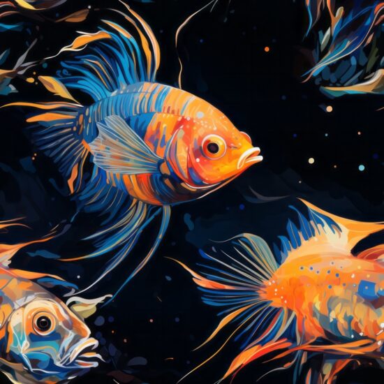 Angelfish Aquatic Oil Painting Seamless Pattern