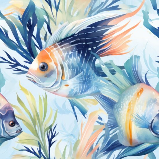Angelfish Watercolor Marbles Seamless Pattern