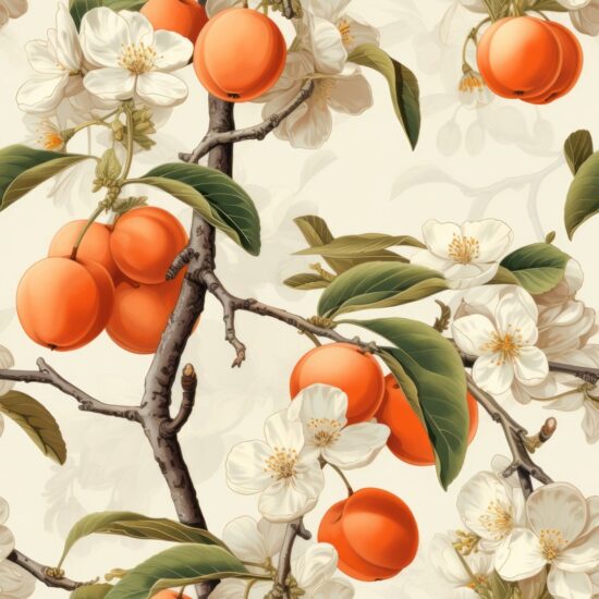 Apricot Botanical Fruit Illustration Seamless Pattern