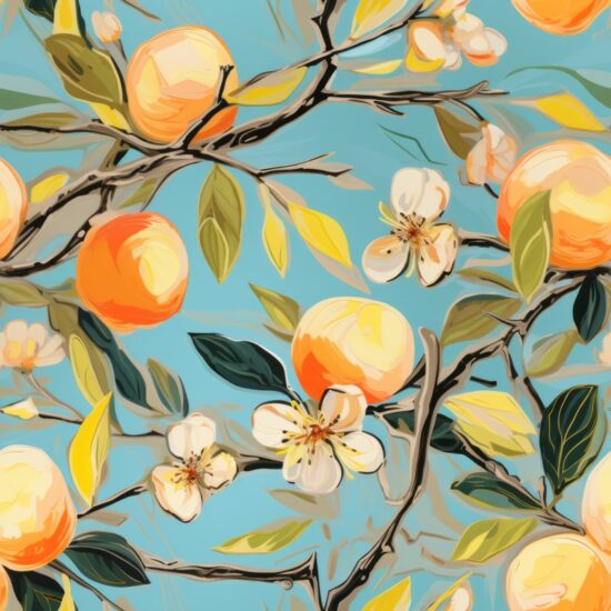 Apricot Floral Expressionism Seamless Pattern