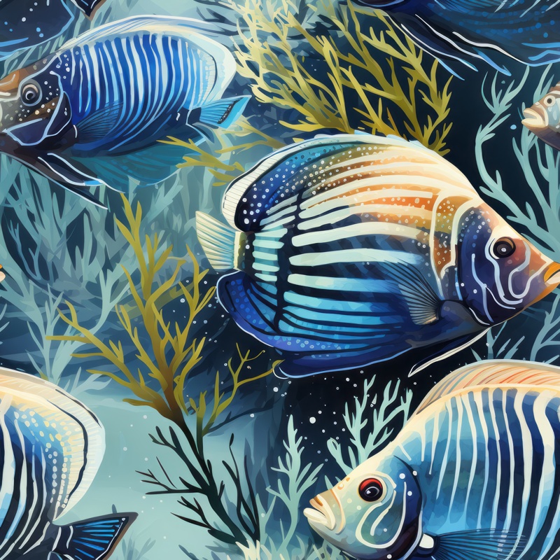 Aquatic Angelfish Watercolor Pattern Seamless Pattern