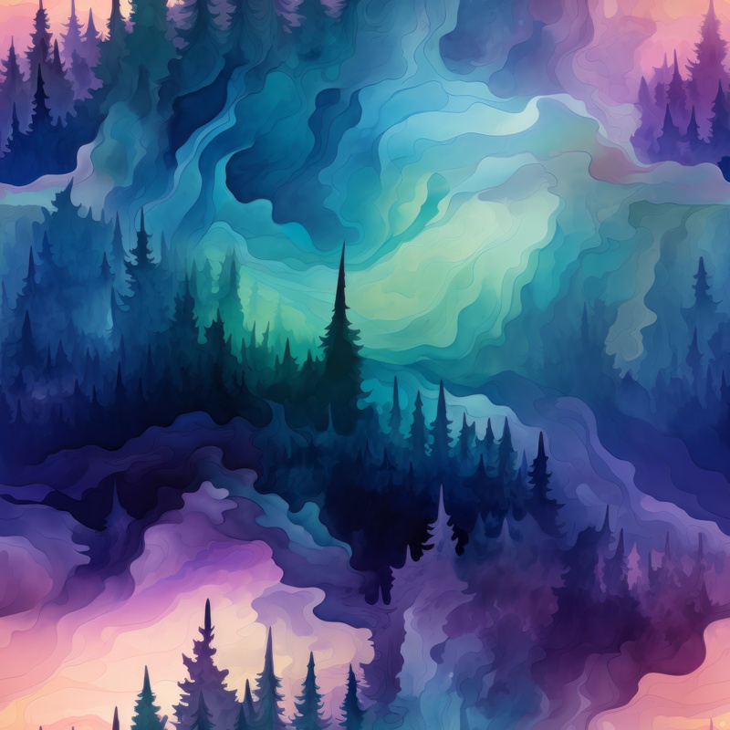Aurora Watercolor Nature Illustration Seamless Pattern
