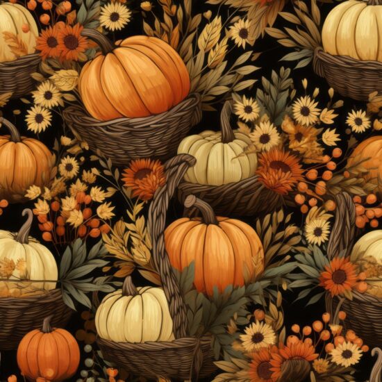 Autumn Harvest Cornucopia Background Seamless Pattern