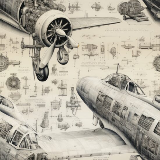 Aviation Sketches and Artworks Seamless Pattern