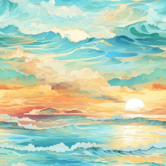 Beach Watercolor: Ocean Sunset Masterpiece Seamless Pattern