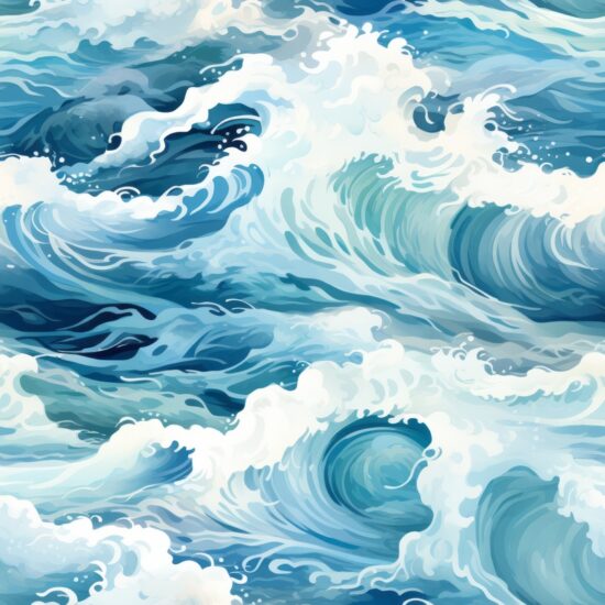 Beach Watercolor Waves Seamless Pattern