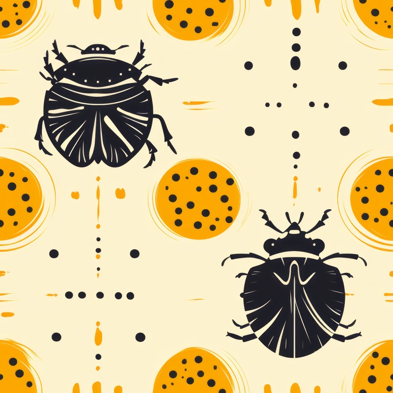 Beetle Linocut Print Design Seamless Pattern