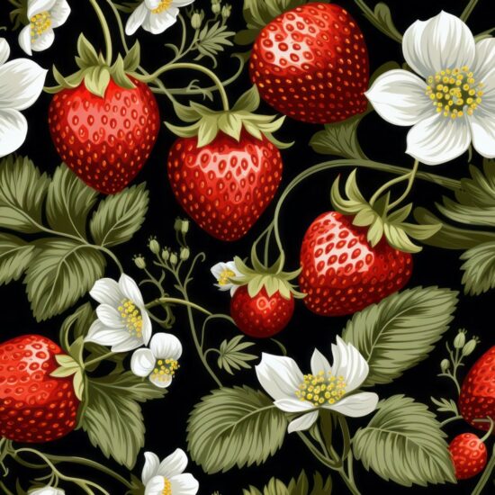 Berrylicious Calligraphy: Strawberry Bliss Pattern Seamless Pattern