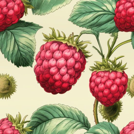 Berrylicious Watercolor Raspberry Delight Seamless Pattern