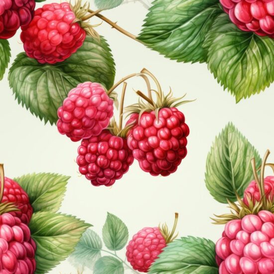 Berrylicious Watercolor Raspberry Delight Seamless Pattern