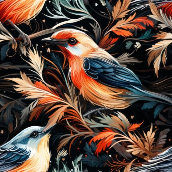 Birds in Calligraphy Seamless Pattern